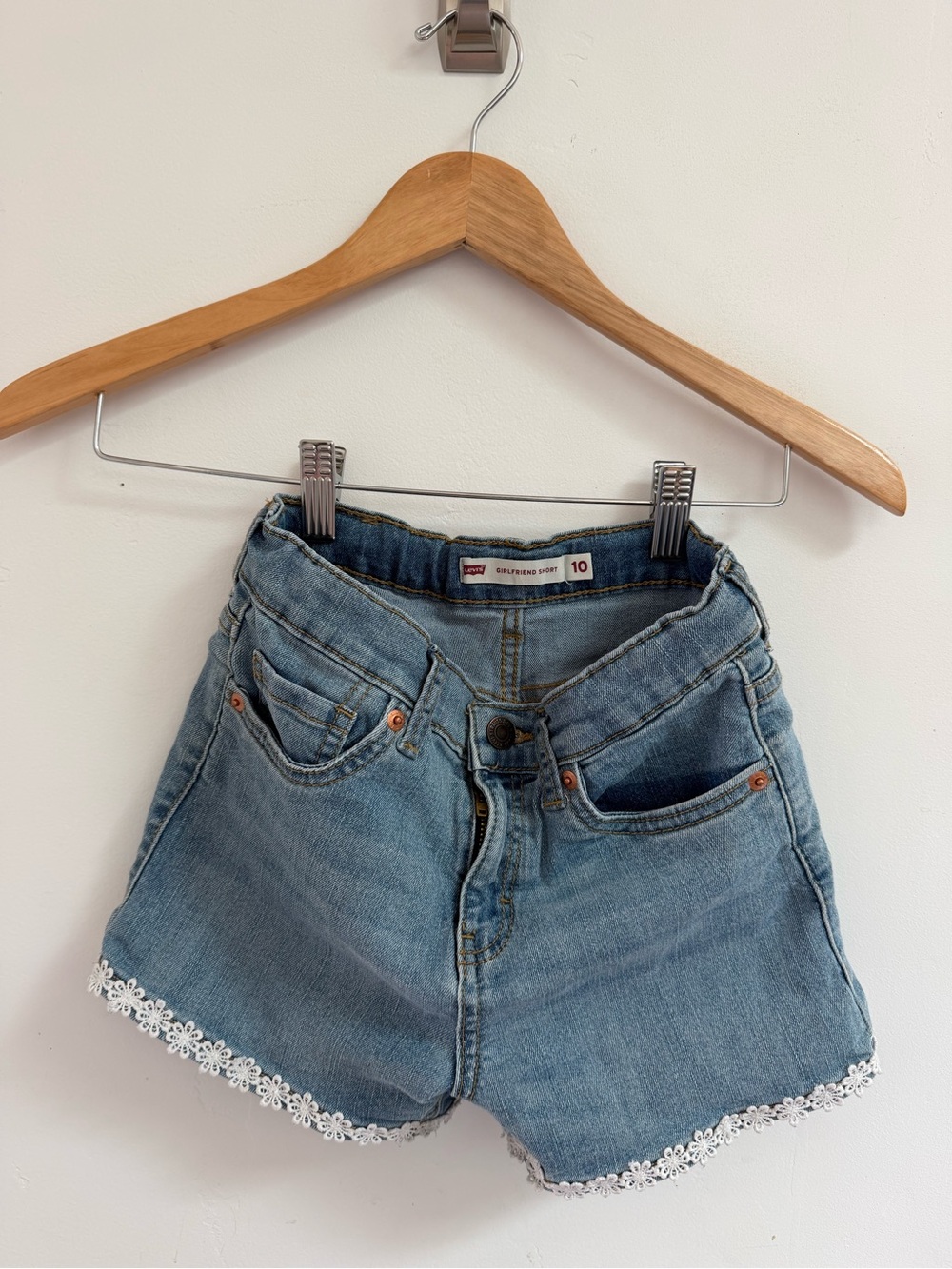 Levi's Light Blue Denim Shorts with White Lace Trim